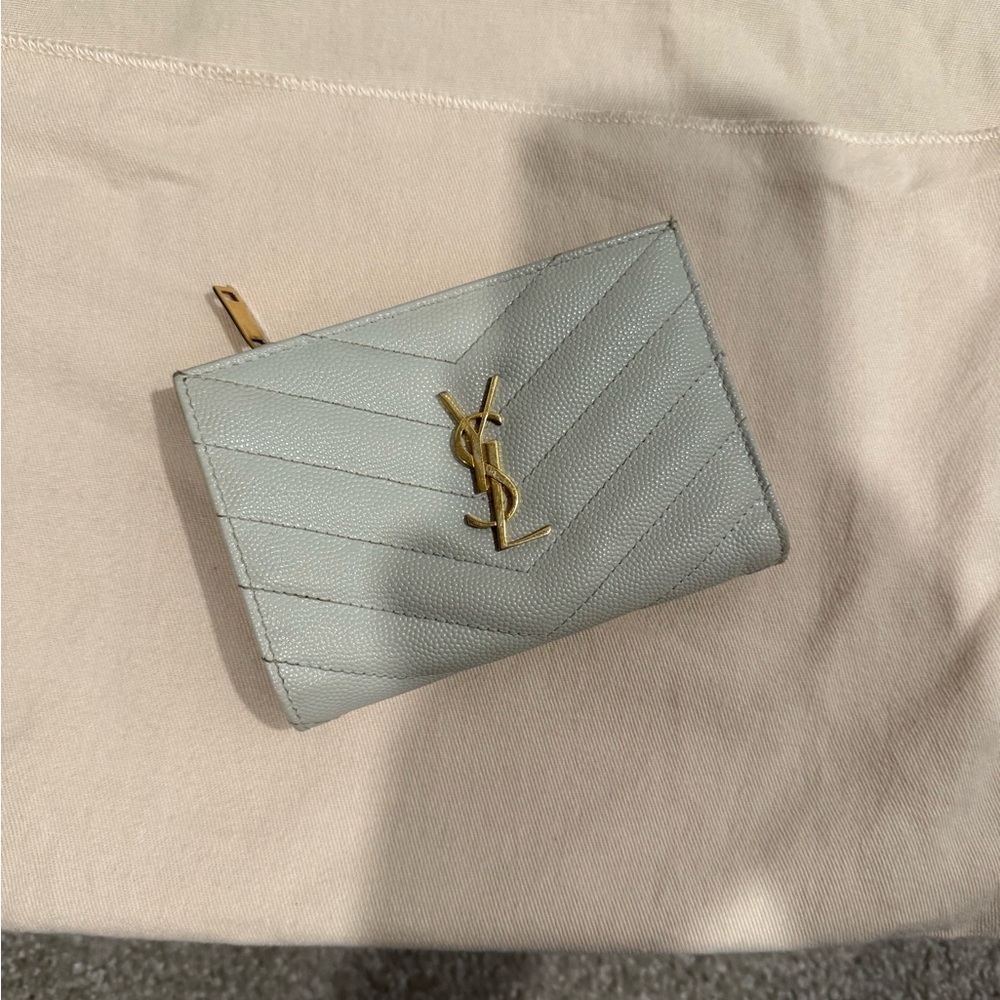 YSL Cream Bi-Fold Wallet with Gold Logo